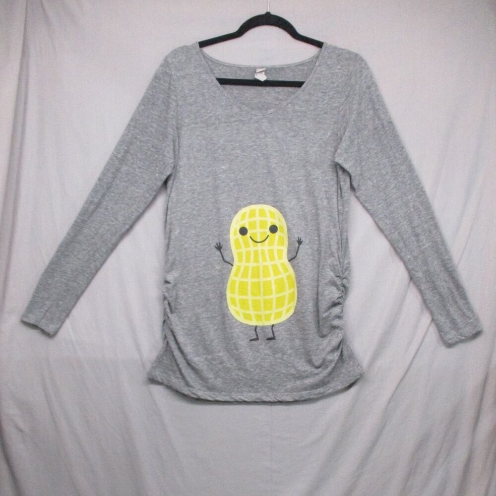 Instant Message Maternity Long Sleeve Peanut Graphic Shirt Gray Women Size | L - Picture 2 of 10
